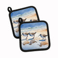 Sandpipers Coastal Reflection Watercolor Pot Holder Set of 2 Heat Resistant Quilted Hot Pads 7.5 x 7.5 Inch, Insulated Kitchen Trivets for Cooking & Baking