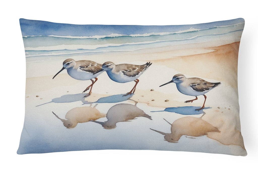 Sandpipers Coastal Reflection Watercolor Decorative Throw Pillow 12x16 Indoor Outdoor Accent Cushion, Fabric Cover with Insert for Sofa, Bed, Porch & Living Room