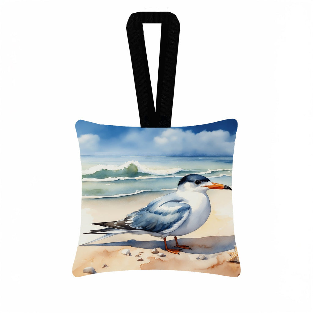 Tern Resting on Beach Shore Watercolor Hanging Square Fabric Ornament 3.5 × 3.5 Decorative Door-Knob & Tree Hanger, Soft Fabric