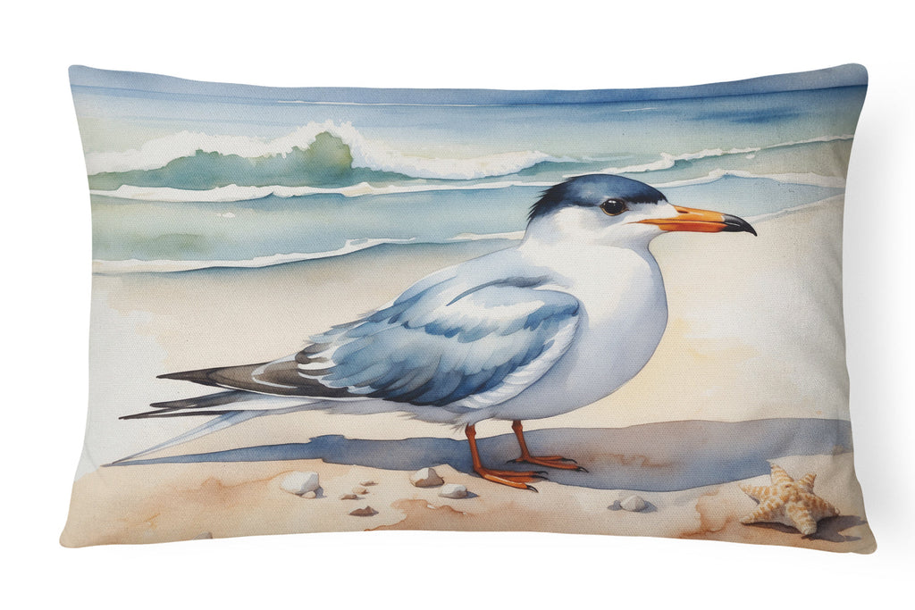Tern Resting on Beach Shore Watercolor Decorative Throw Pillow 12x16 Indoor Outdoor Accent Cushion, Fabric Cover with Insert for Sofa, Bed, Porch & Living Room