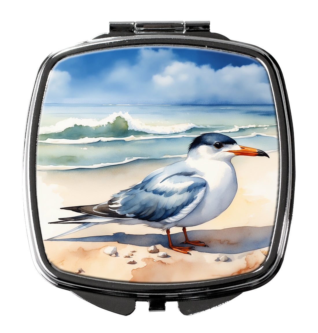 Tern Resting on Beach Shore Watercolor Compact Mirror Decorative Travel Makeup Mirror for Women Girls Gifts Pocket Makeup Mirror Folding Handheld