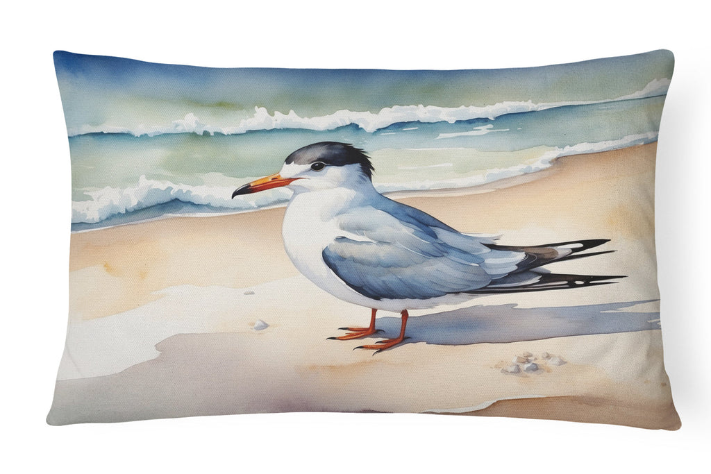 Tern Resting on Sandy Beach Watercolor Decorative Throw Pillow 12x16 Indoor Outdoor Accent Cushion, Fabric Cover with Insert for Sofa, Bed, Porch & Living Room