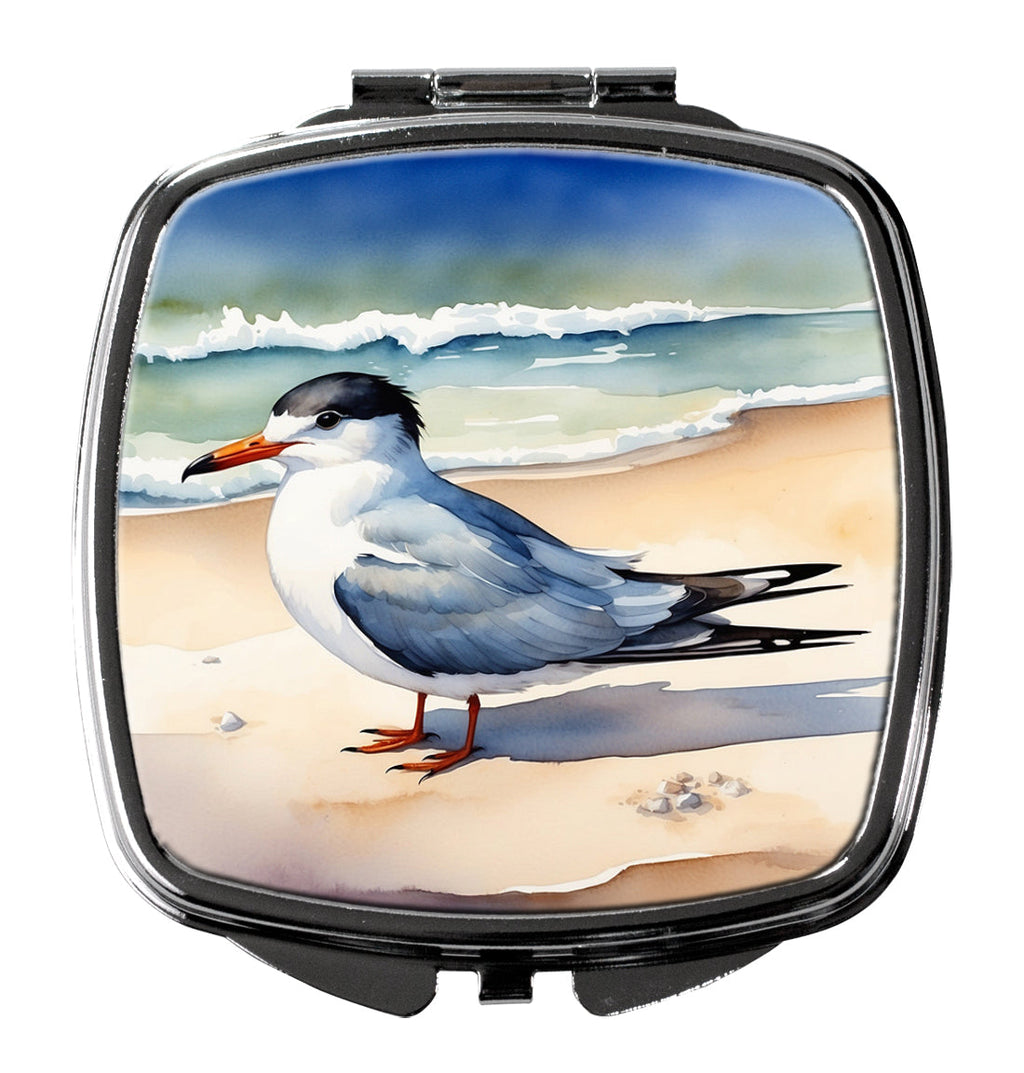 Tern Resting on Sandy Beach Watercolor Compact Mirror Decorative Travel Makeup Mirror for Women Girls Gifts Pocket Makeup Mirror Folding Handheld