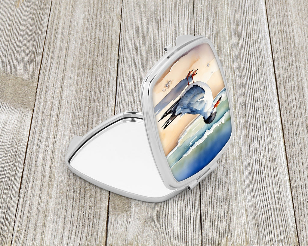 Tern Resting on Sandy Beach Watercolor Compact Mirror Decorative Travel Makeup Mirror for Women Girls Gifts Pocket Makeup Mirror Folding Handheld