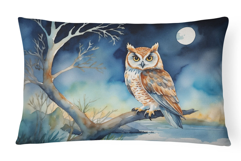 Owl on Tree by Moonlight Coastal Watercolor Decorative Throw Pillow 12x16 Indoor Outdoor Accent Cushion, Fabric Cover with Insert for Sofa, Bed, Porch & Living Room