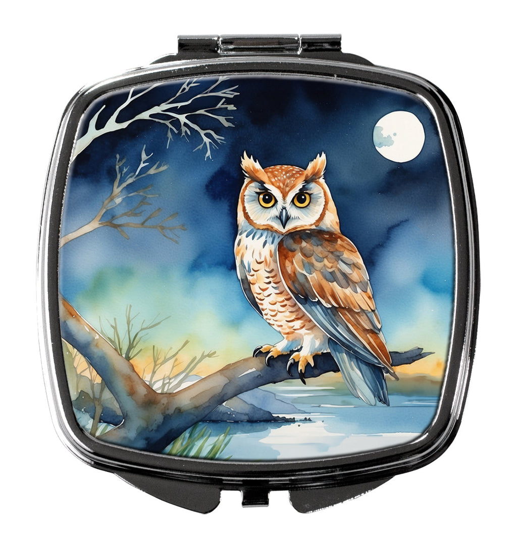 Owl on Tree by Moonlight Coastal Watercolor Compact Mirror Decorative Travel Makeup Mirror for Women Girls Gifts Pocket Makeup Mirror Folding Handheld