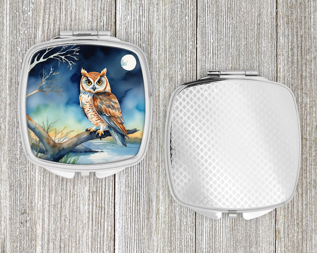 Owl on Tree by Moonlight Coastal Watercolor Compact Mirror Decorative Travel Makeup Mirror for Women Girls Gifts Pocket Makeup Mirror Folding Handheld