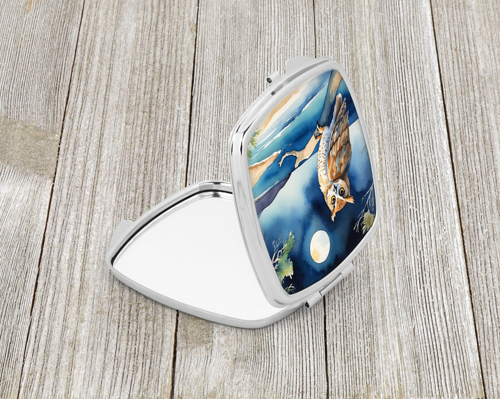 Owl by Moonlit Ocean Watercolor Compact Mirror Decorative Travel Makeup Mirror for Women Girls Gifts Pocket Makeup Mirror Folding Handheld