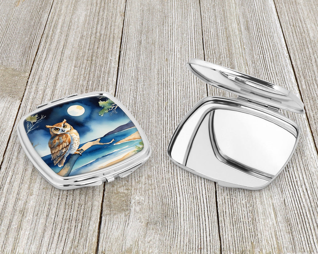 Owl by Moonlit Ocean Watercolor Compact Mirror Decorative Travel Makeup Mirror for Women Girls Gifts Pocket Makeup Mirror Folding Handheld