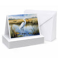 Snowy Great Egret in Marsh Wetland Watercolor Greeting Cards Pack of 8 Blank Cards with Envelopes Whimsical A7 Size 5x7
