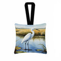 Snowy Great Egret in Marsh Wetland Watercolor Hanging Square Fabric Ornament 3.5 × 3.5 Decorative Door-Knob & Tree Hanger, Soft Fabric