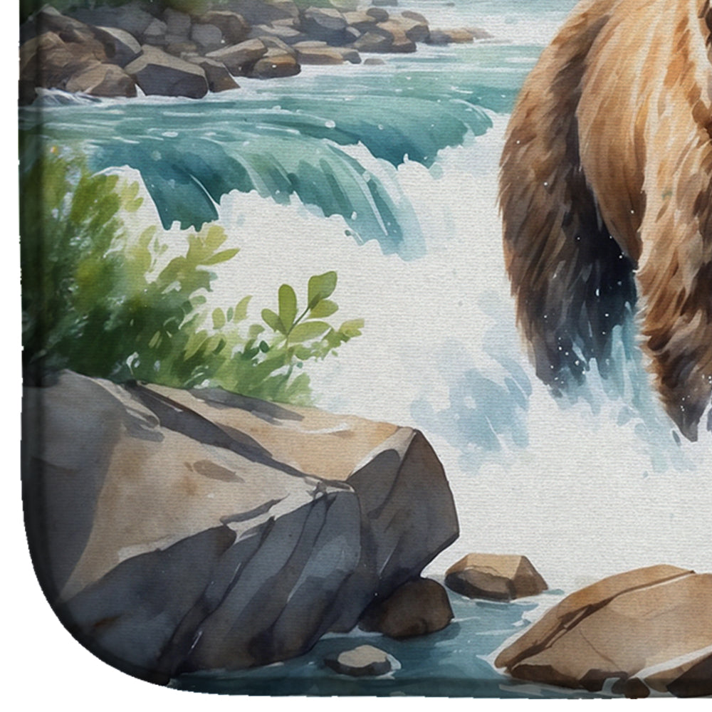 Alaskan Wilderness Grizzly Bear Dish Drying Mat Absorbent Dish Drying Mat Pad for Kitchen Counter Dish Drainer Mat for Countertop, 14 x 21", Multicolor