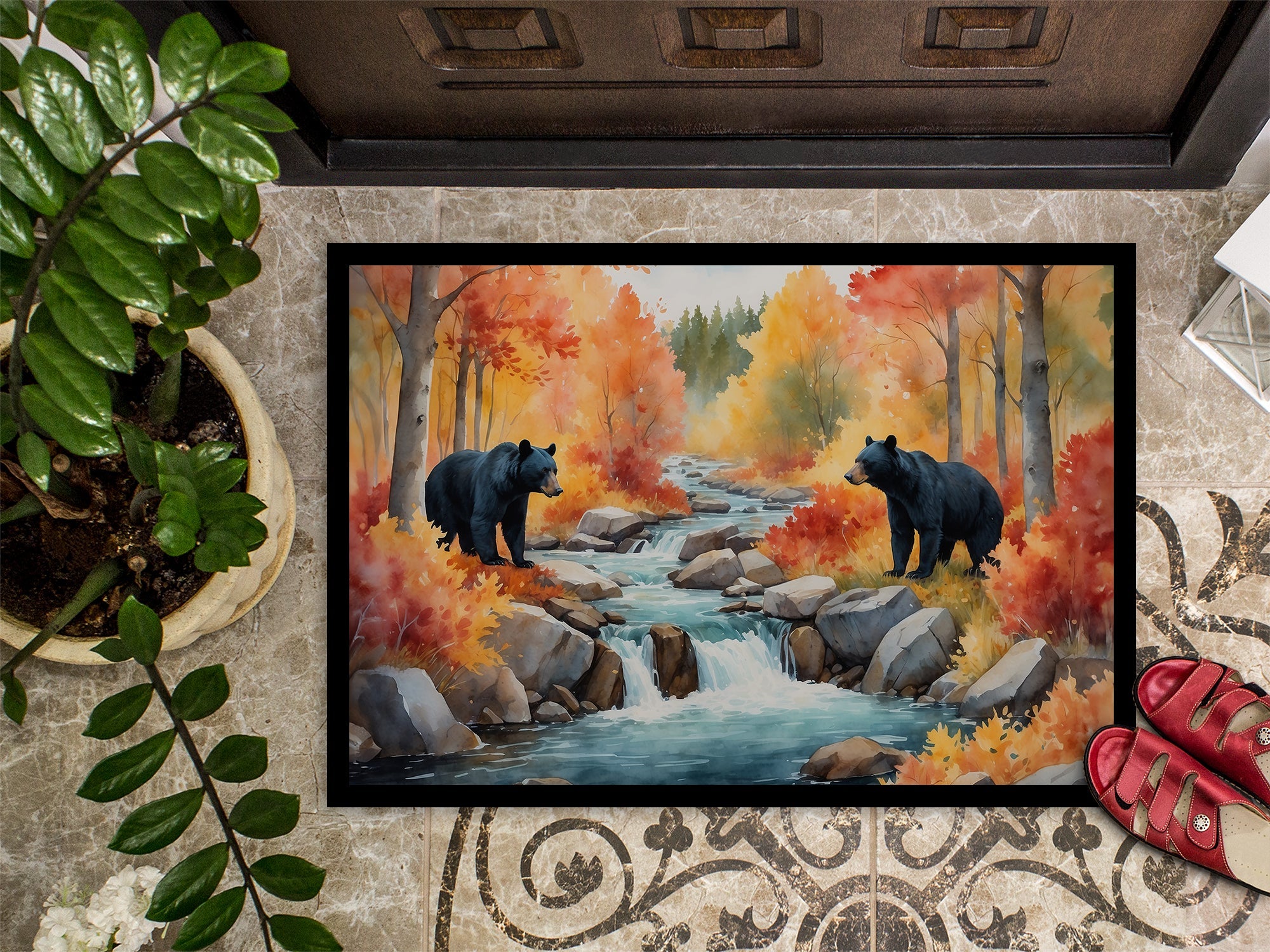 Bears Autumn in the Woods Doormat Indoor Outdoor 24H X 36W Front Door Mat Rugs for Entryway, Non Slip Washable Low Pile,
