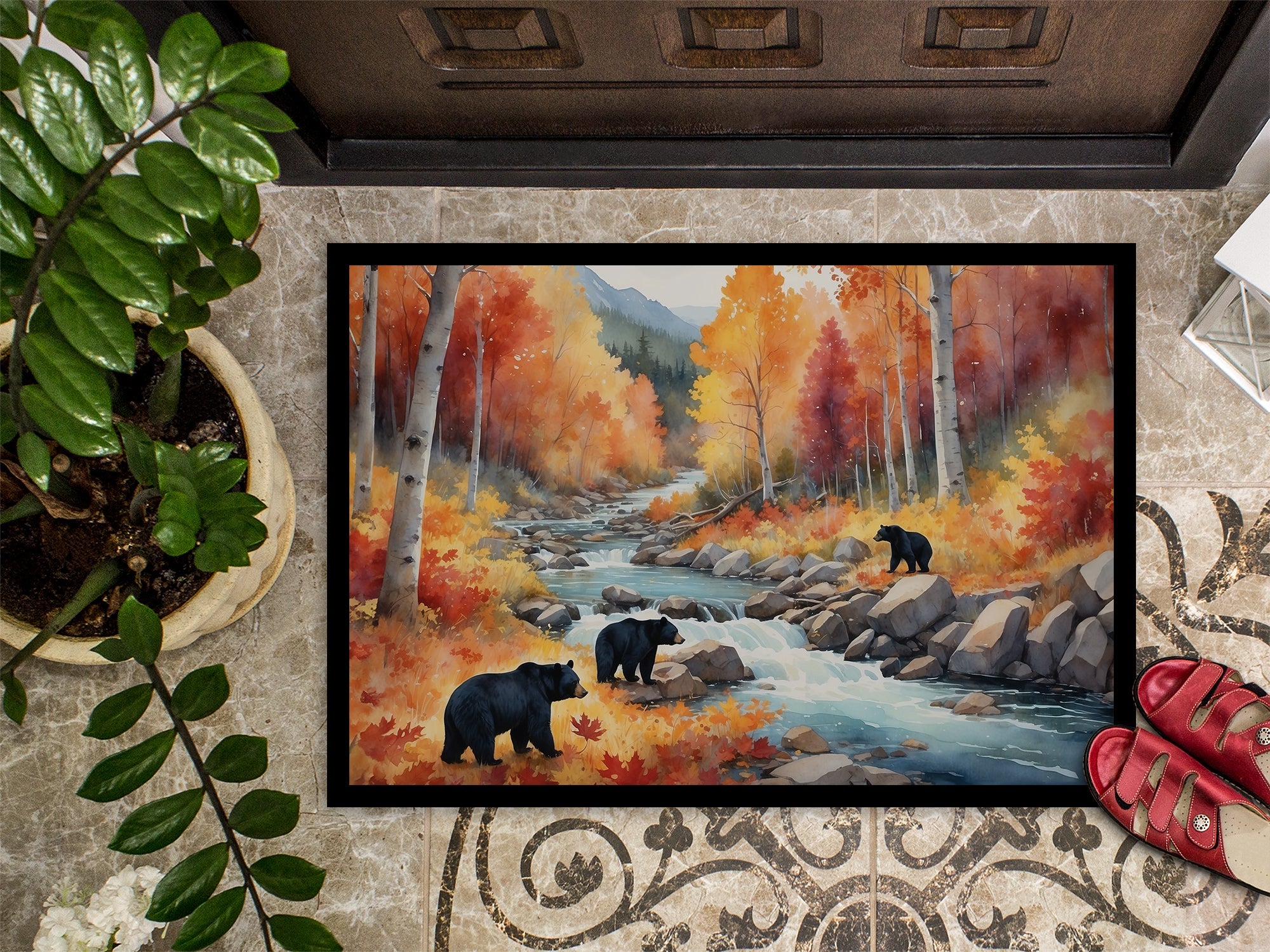 Bears Autumn in the Woods Doormat Indoor Outdoor 24H X 36W Front Door Mat Rugs for Entryway, Non Slip Washable Low Pile,
