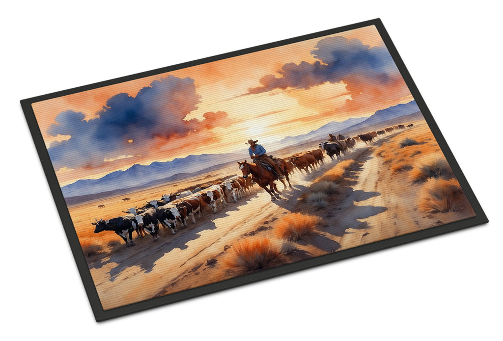 Cattle Drive at Sunset Doormat Indoor Outdoor 18H X 27W Front Door Mat Rugs for Entryway, Non Slip Washable