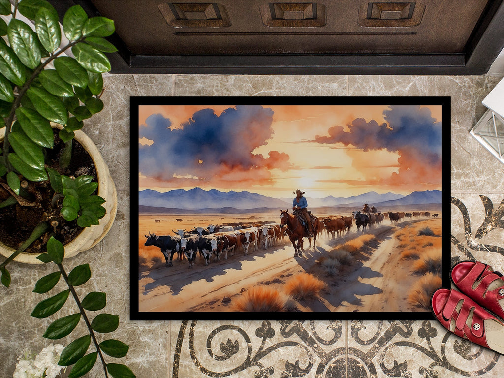 Cattle Drive at Sunset Doormat Indoor Outdoor 18H X 27W Front Door Mat Rugs for Entryway, Non Slip Washable