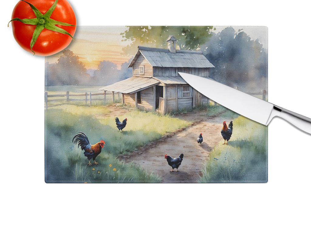 Chicken Coop at Dawn Cutting Board Tempered Glass Kitchen Cutting Surface, Heat Resistant Chopping, Non-Slip Feet, Food Prep & Serving