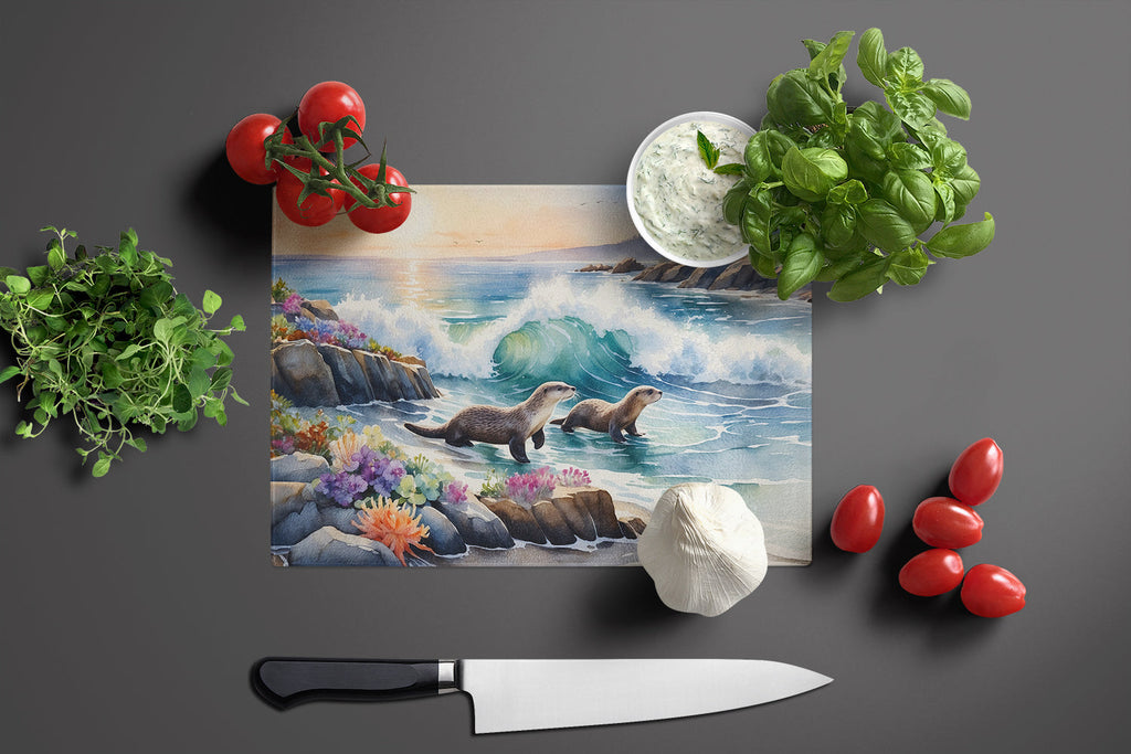 Coastal Wildlife Seals Cutting Board Tempered Glass Kitchen Cutting Surface, Heat Resistant Chopping, Non-Slip Feet, Food Prep & Serving