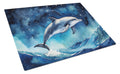 Dolphin in a Starry Sea Cutting Board Tempered Glass Kitchen Cutting Surface, Heat Resistant Chopping, Non-Slip Feet, Food Prep & Serving