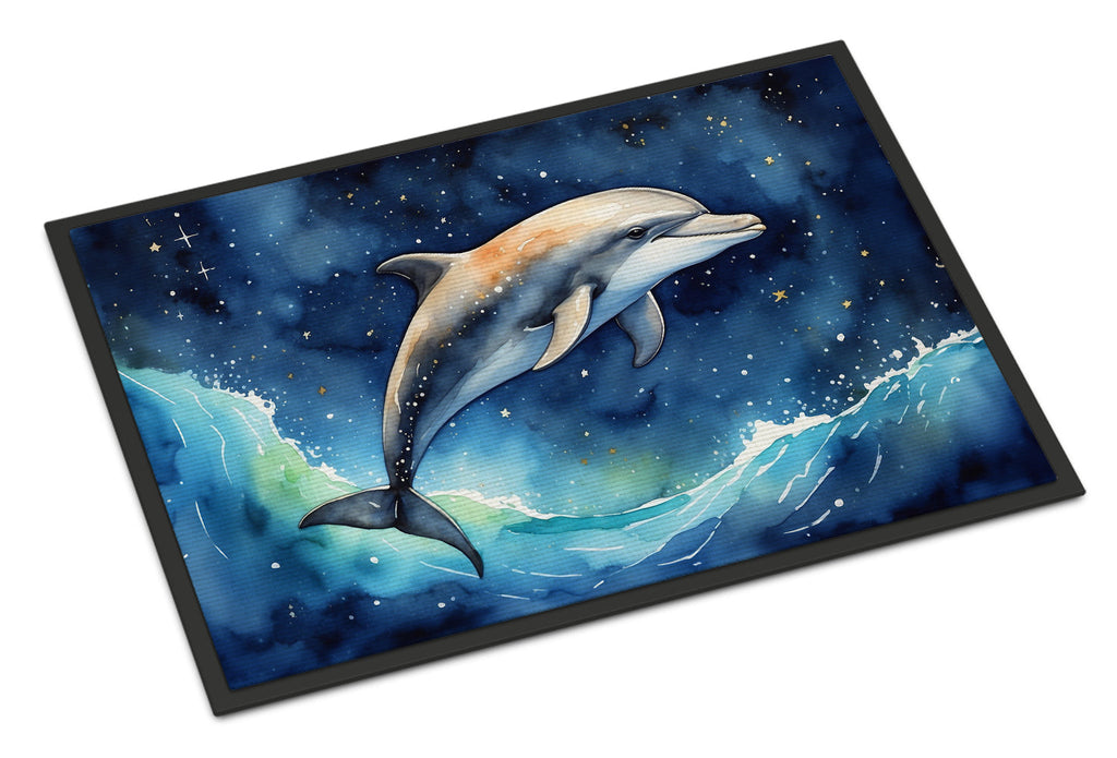 Dolphin in a Starry Sea Doormat Indoor Outdoor 24H X 36W Front Door Mat Rugs for Entryway, Non Slip Washable Low Pile,