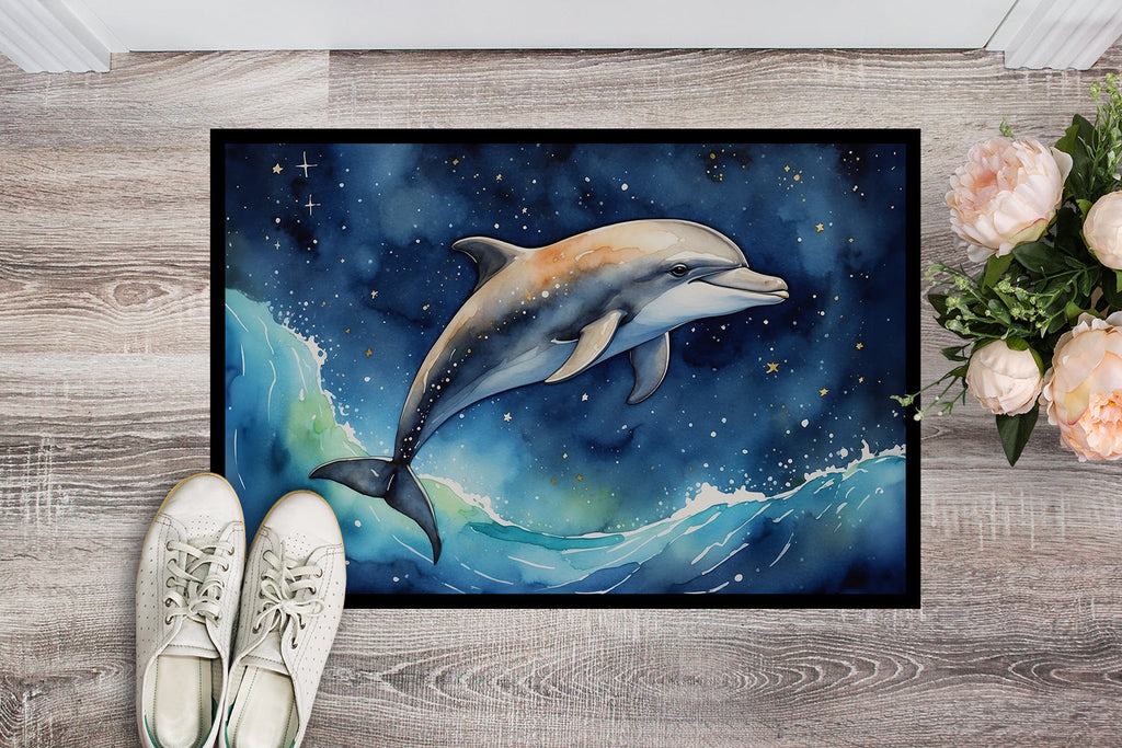 Dolphin in a Starry Sea Doormat Indoor Outdoor 24H X 36W Front Door Mat Rugs for Entryway, Non Slip Washable Low Pile,