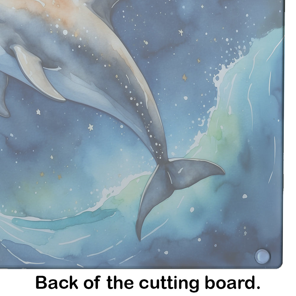 Dolphin in a Starry Sea Cutting Board Tempered Glass Kitchen Cutting Surface, Heat Resistant Chopping, Non-Slip Feet, Food Prep & Serving