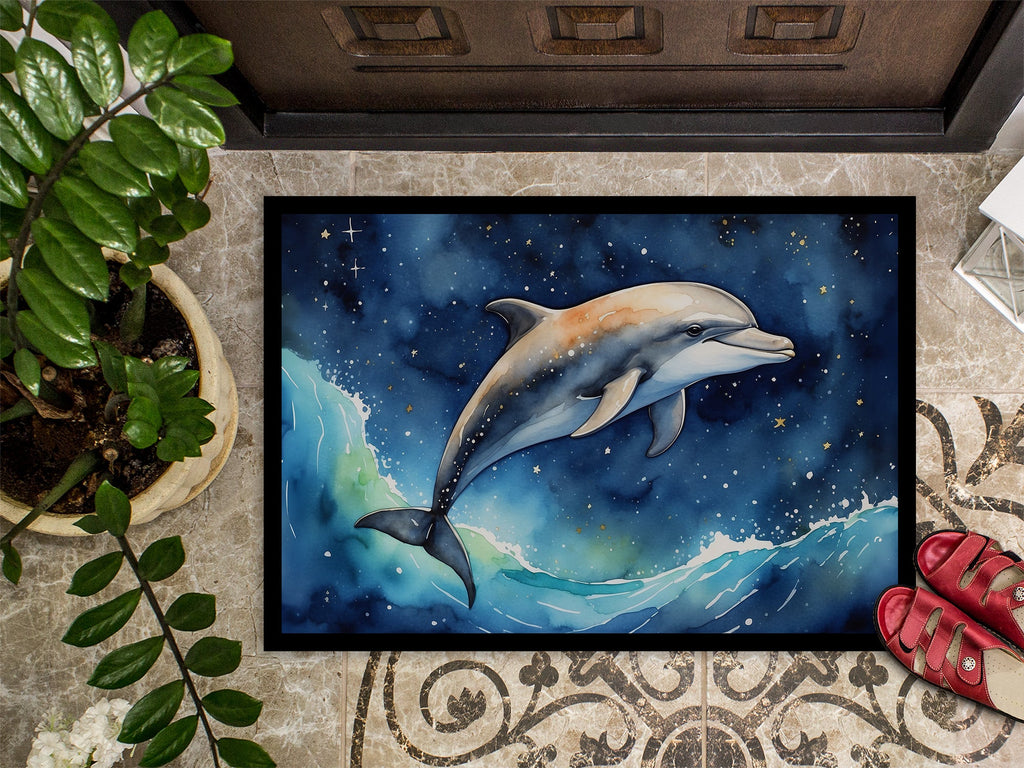 Dolphin in a Starry Sea Doormat Indoor Outdoor 18H X 27W Front Door Mat Rugs for Entryway, Non Slip Washable