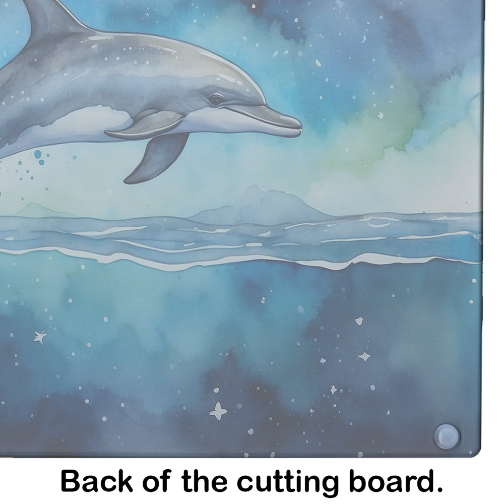 Dolphin in a Starry Sea Cutting Board Tempered Glass Kitchen Cutting Surface, Heat Resistant Chopping, Non-Slip Feet, Food Prep & Serving