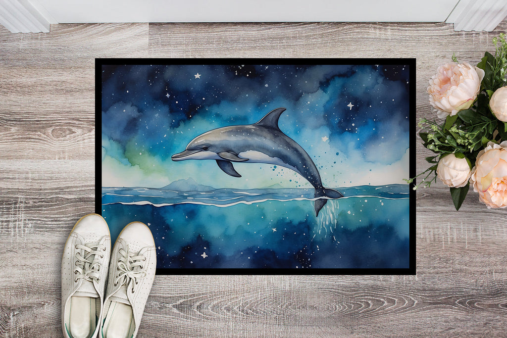 Dolphin in a Starry Sea Doormat Indoor Outdoor 18H X 27W Front Door Mat Rugs for Entryway, Non Slip Washable
