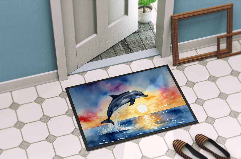 Dolphin Leaping at Sunrise Doormat Indoor Outdoor 24H X 36W Front Door Mat Rugs for Entryway, Non Slip Washable Low Pile,
