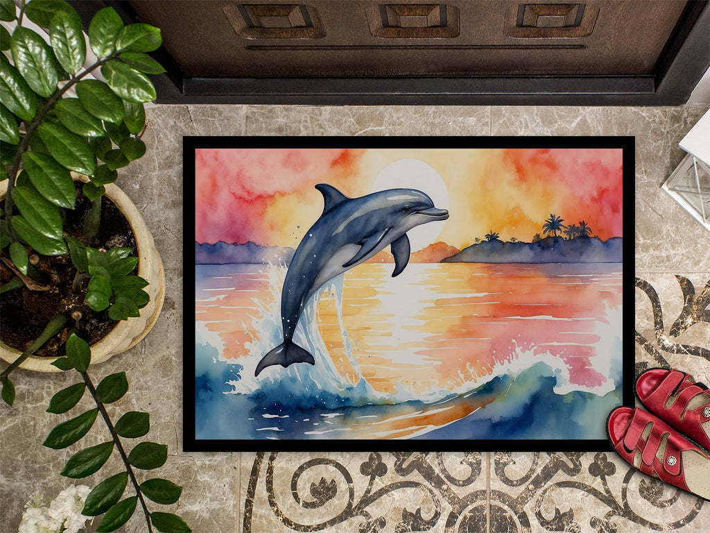Dolphin Leaping at Sunrise Doormat Indoor Outdoor 24H X 36W Front Door Mat Rugs for Entryway, Non Slip Washable Low Pile,