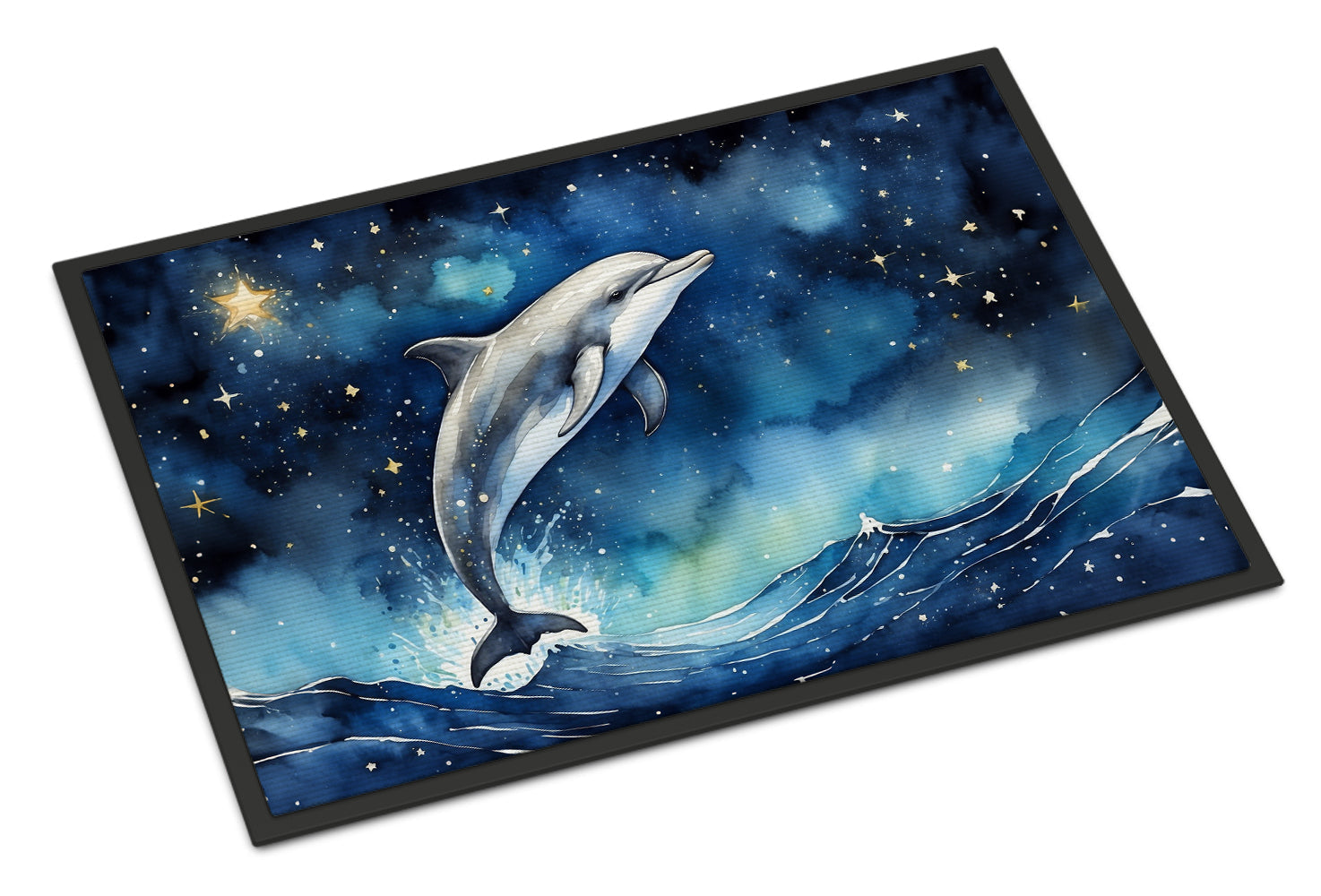 Dolphin in a Starry Sea Doormat Indoor Outdoor 18H X 27W Front Door Mat Rugs for Entryway, Non Slip Washable