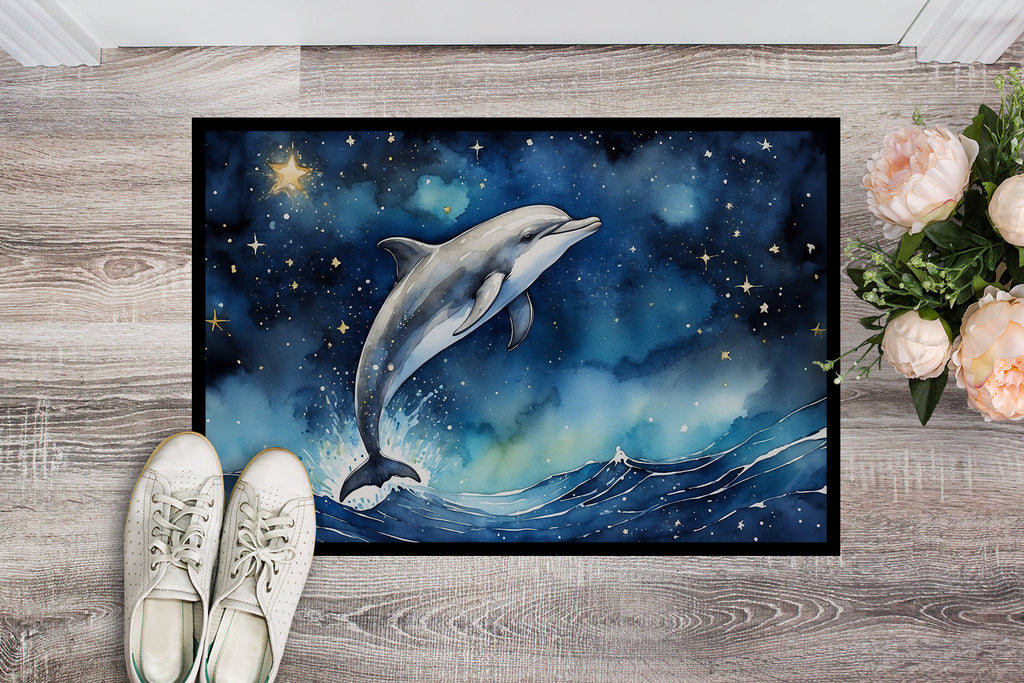 Dolphin in a Starry Sea Doormat Indoor Outdoor 18H X 27W Front Door Mat Rugs for Entryway, Non Slip Washable