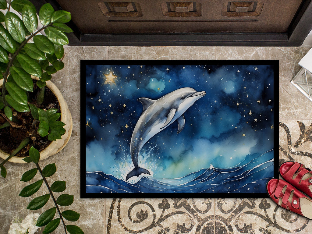 Dolphin in a Starry Sea Doormat Indoor Outdoor 18H X 27W Front Door Mat Rugs for Entryway, Non Slip Washable