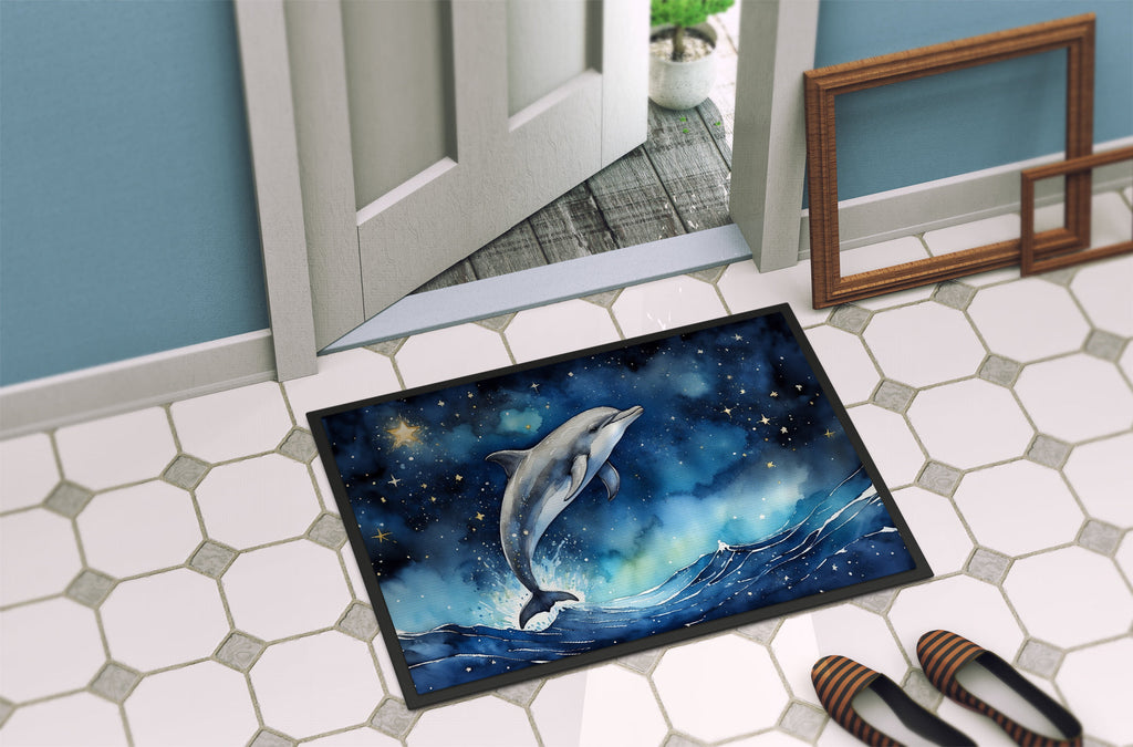 Dolphin in a Starry Sea Doormat Indoor Outdoor 18H X 27W Front Door Mat Rugs for Entryway, Non Slip Washable