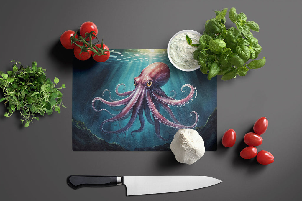 Giant Squid Cutting Board Tempered Glass Kitchen Cutting Surface, Heat Resistant Chopping, Non-Slip Feet, Food Prep & Serving