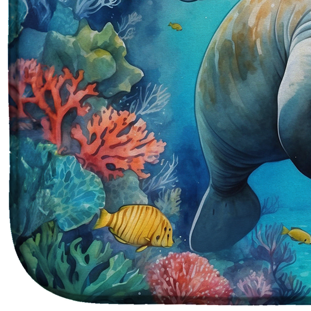 Manatee and Coral Reefs Dish Drying Mat Absorbent Dish Drying Mat Pad for Kitchen Counter Dish Drainer Mat for Countertop, 14 x 21", Multicolor