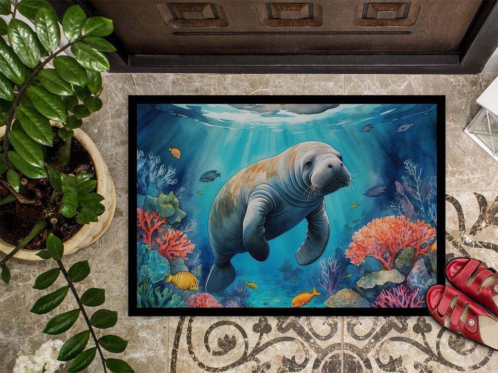 Manatee and Coral Reefs Doormat Indoor Outdoor 18H X 27W Front Door Mat Rugs for Entryway, Non Slip Washable