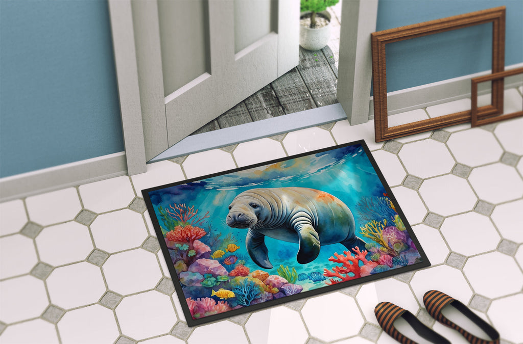 Manatee and Coral Reefs Doormat Indoor Outdoor 24H X 36W Front Door Mat Rugs for Entryway, Non Slip Washable Low Pile,