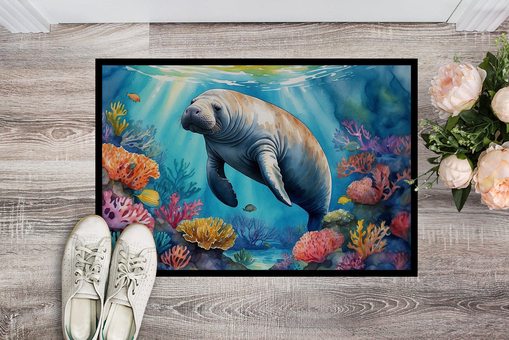 Manatee and Coral Reefs Doormat Indoor Outdoor 24H X 36W Front Door Mat Rugs for Entryway, Non Slip Washable Low Pile,