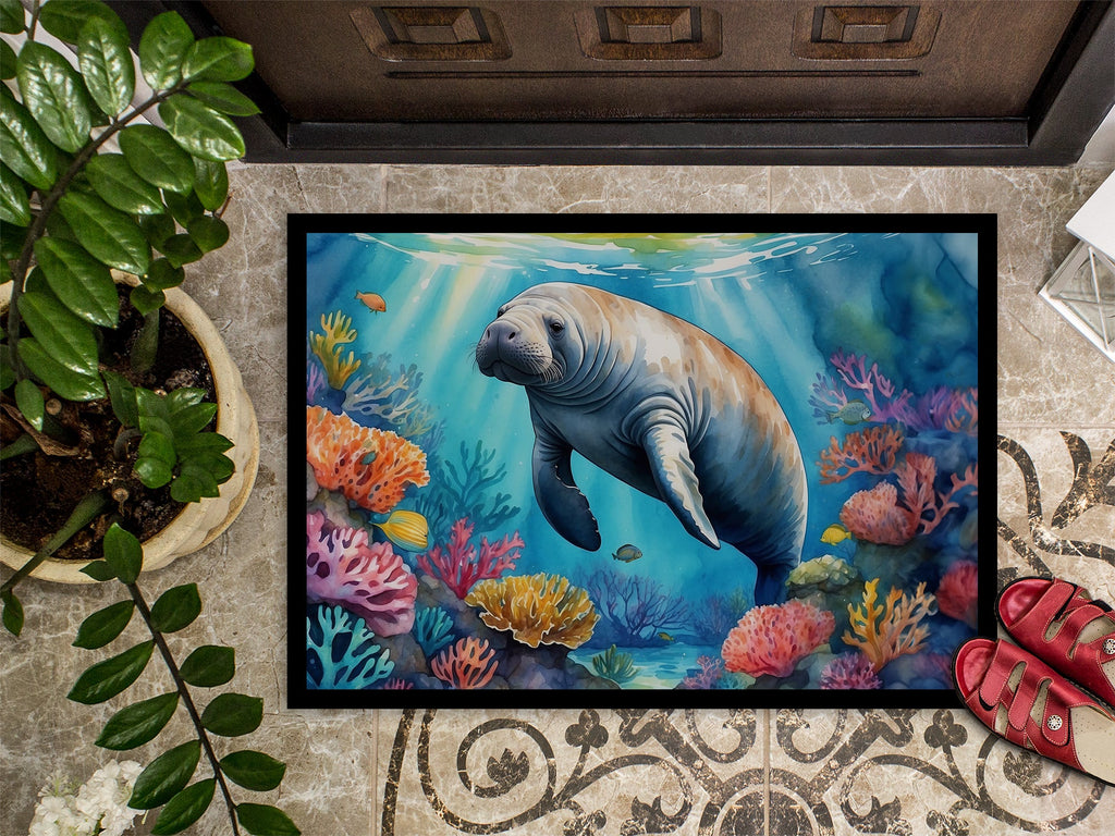 Manatee and Coral Reefs Doormat Indoor Outdoor 18H X 27W Front Door Mat Rugs for Entryway, Non Slip Washable
