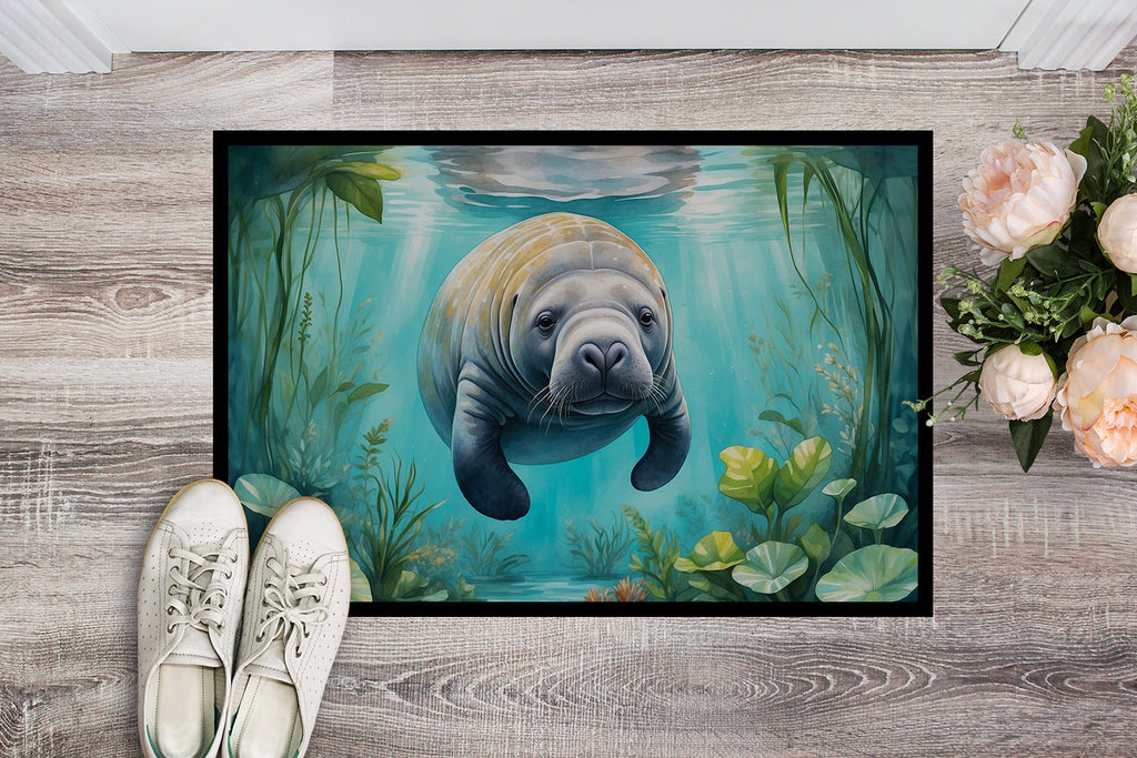 Manatee in a Crystal-Clear Spring Doormat Indoor Outdoor 18H X 27W Front Door Mat Rugs for Entryway, Non Slip Washable