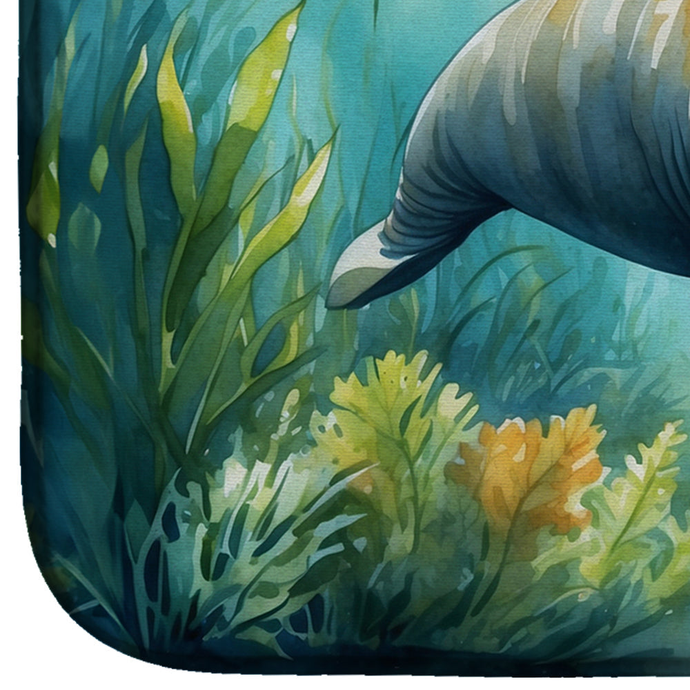 Manatee in a Seagrass Bed Dish Drying Mat Absorbent Dish Drying Mat Pad for Kitchen Counter Dish Drainer Mat for Countertop, 14 x 21", Multicolor