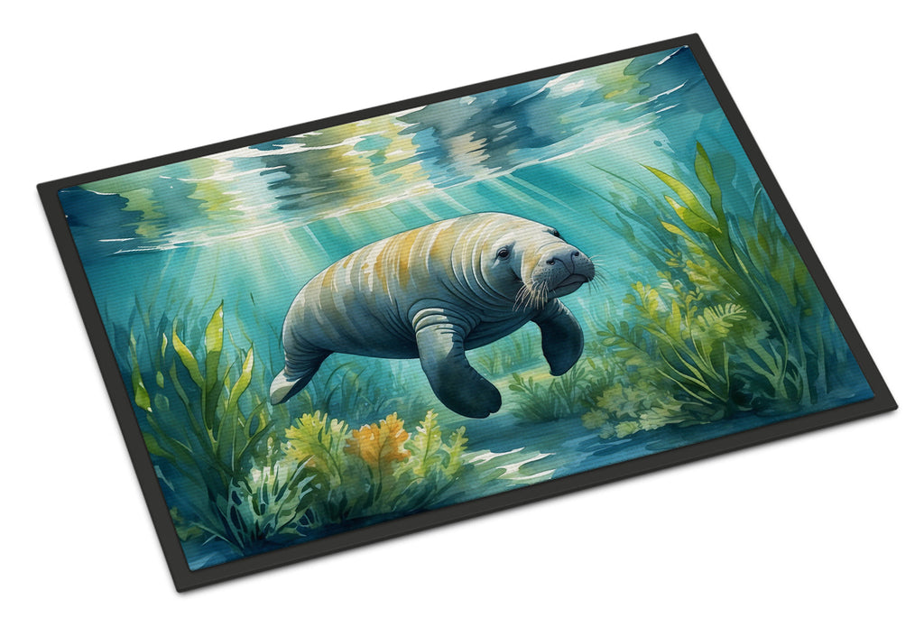 Manatee in a Seagrass Bed Doormat Indoor Outdoor 18H X 27W Front Door Mat Rugs for Entryway, Non Slip Washable