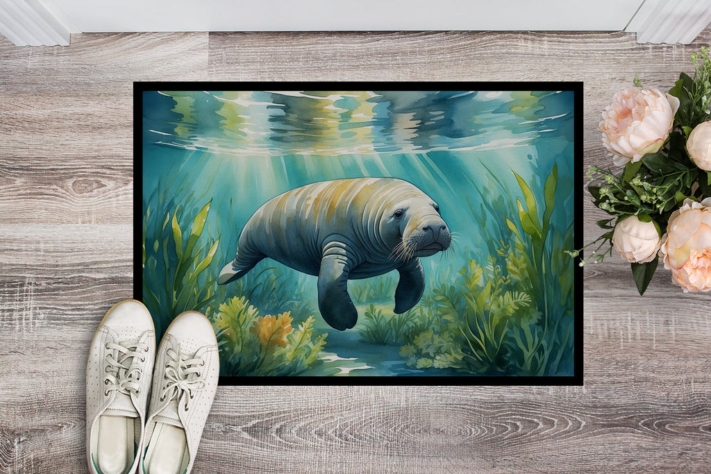 Manatee in a Seagrass Bed Doormat Indoor Outdoor 18H X 27W Front Door Mat Rugs for Entryway, Non Slip Washable