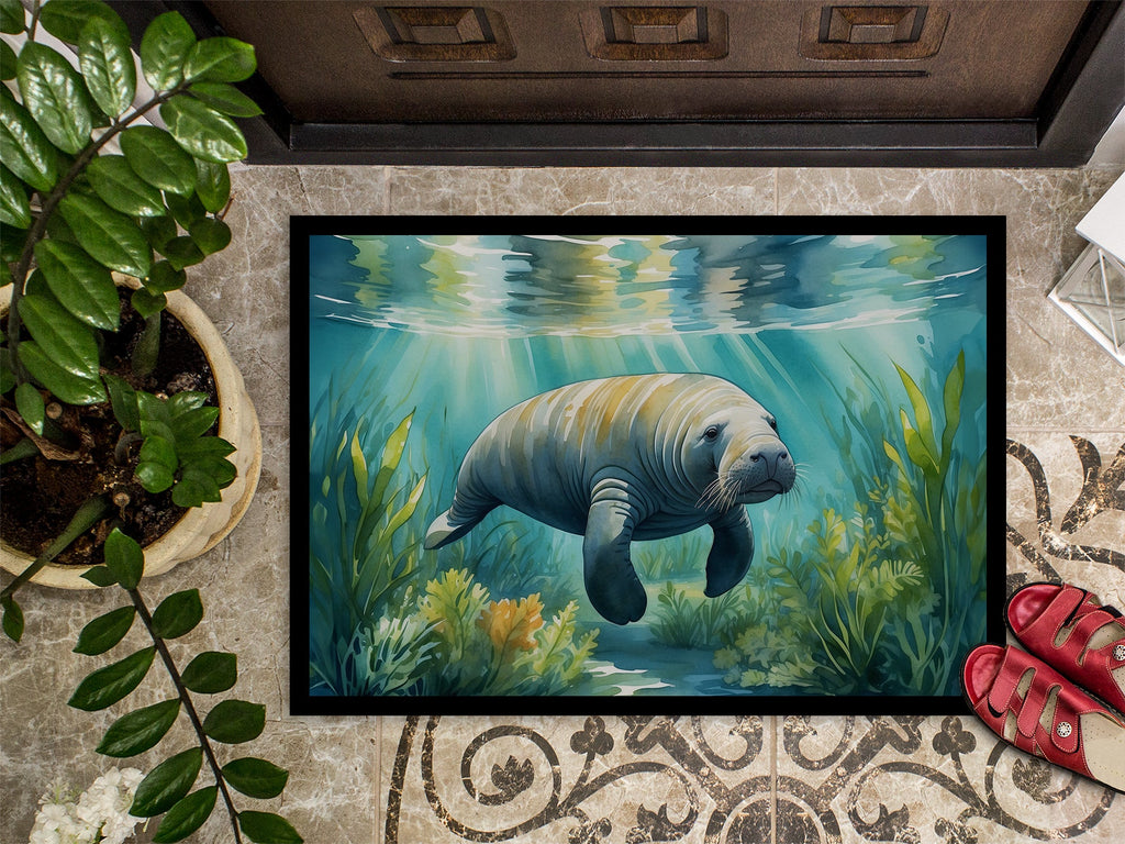 Manatee in a Seagrass Bed Doormat Indoor Outdoor 18H X 27W Front Door Mat Rugs for Entryway, Non Slip Washable