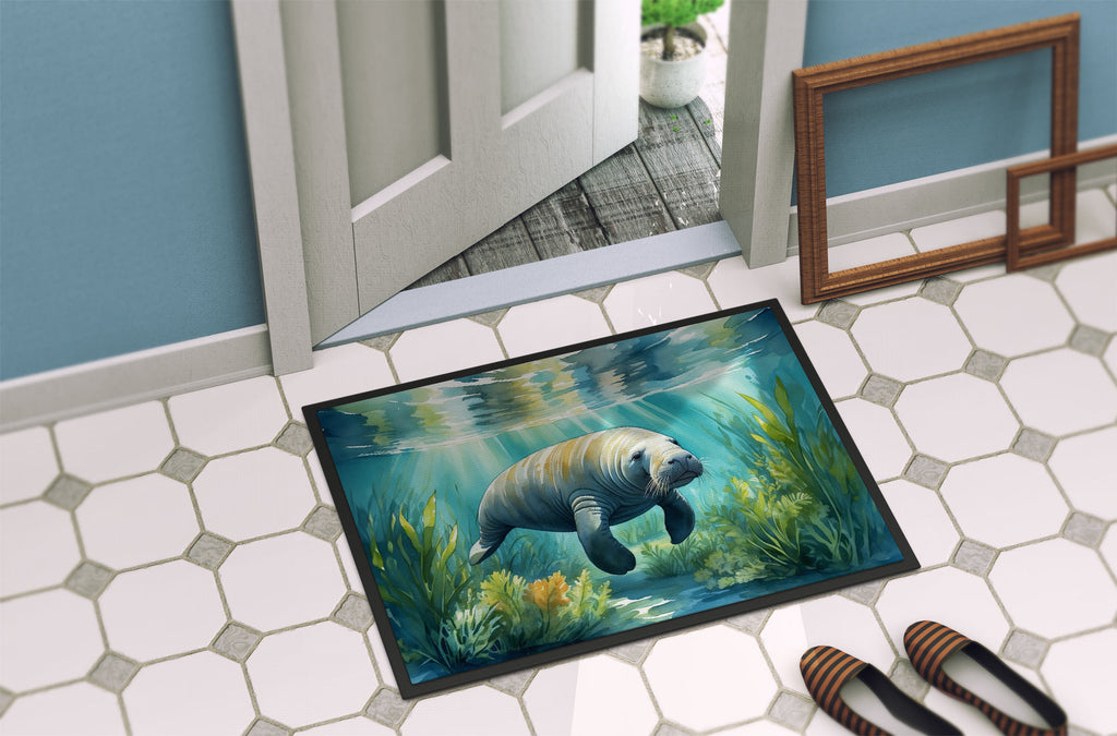 Manatee in a Seagrass Bed Doormat Indoor Outdoor 18H X 27W Front Door Mat Rugs for Entryway, Non Slip Washable