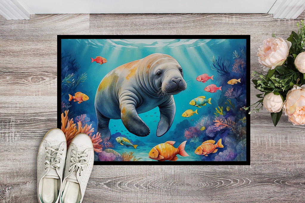 Summer Manatee Doormat Indoor Outdoor 24H X 36W Front Door Mat Rugs for Entryway, Non Slip Washable Low Pile,