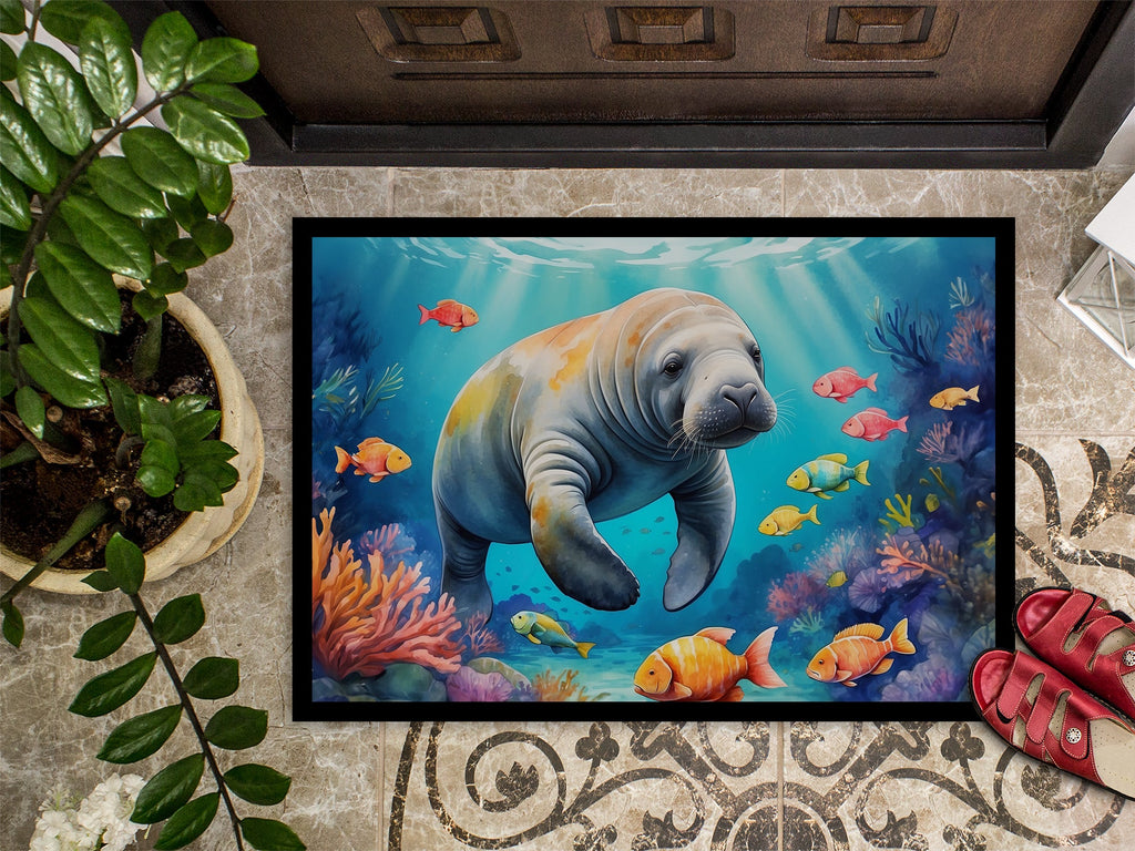 Summer Manatee Doormat Indoor Outdoor 24H X 36W Front Door Mat Rugs for Entryway, Non Slip Washable Low Pile,