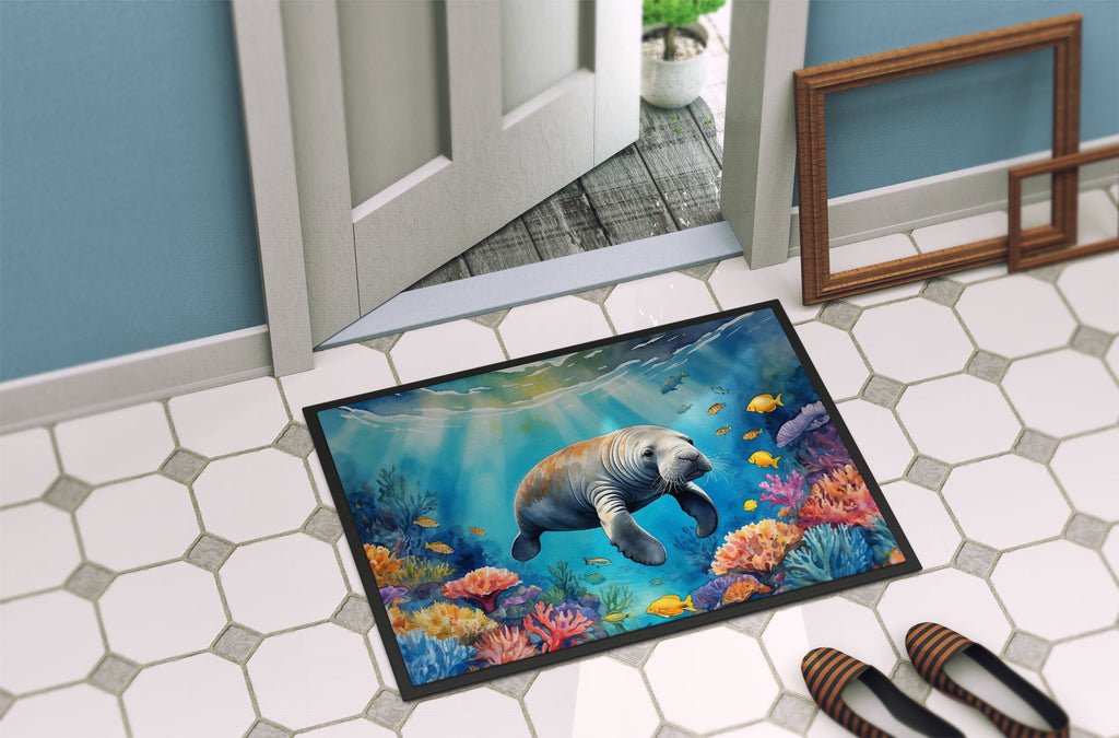 Summer Manatee Doormat Indoor Outdoor 18H X 27W Front Door Mat Rugs for Entryway, Non Slip Washable
